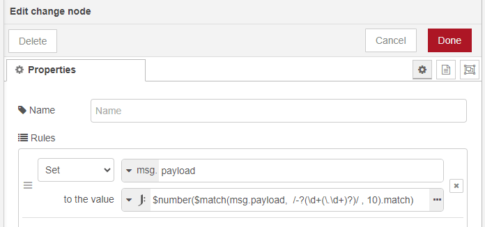 Screenshot showing the change node setting payload "Screenshot showing the change node setting payload"